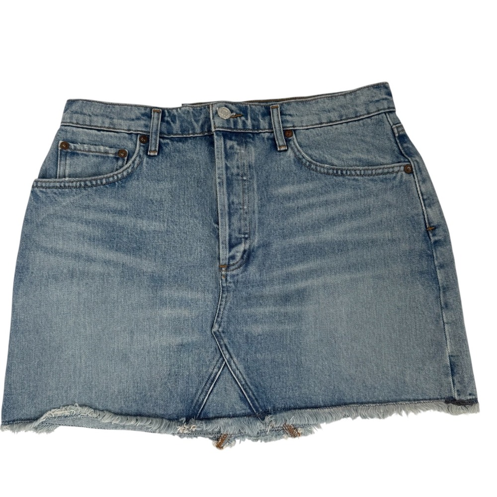 AGOLDE Quinn Denim Skirt Devotee Color Frayed Hem Light Wash Mini‎ Skirt Size 30
